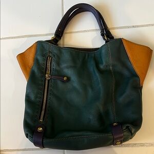 OrYANY Green ,Cognac and Purple large Leather Tote Bag